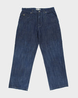 Vintage Y2K 00s Raw Blue Mid Rise Indigo Denim Flap Pocket Wide Leg Jeans - W36 L32