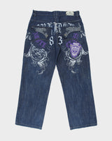 Vintage Y2K 00s Raw Blue Mid Rise Indigo Denim Flap Pocket Wide Leg Jeans - W36 L32