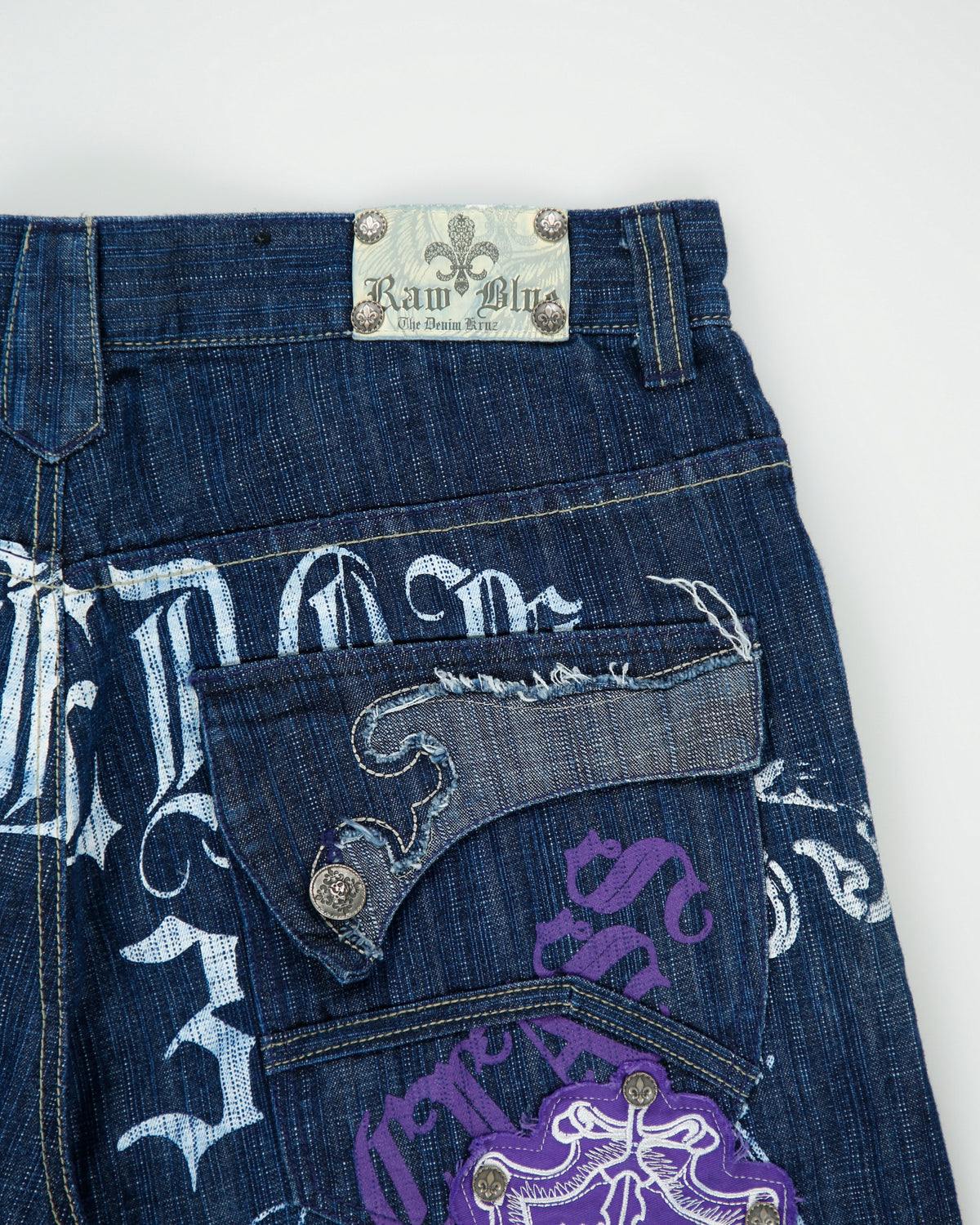 Vintage Y2K 00s Raw Blue Mid Rise Indigo Denim Flap Pocket Wide Leg Jeans - W36 L32