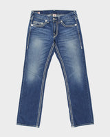 Vintage Y2K 00s True Religion 'Bobby Big QT' Low Rise Contrast Stitch Denim Made In USA Relaxed Straight Leg Jeans - W33 L34
