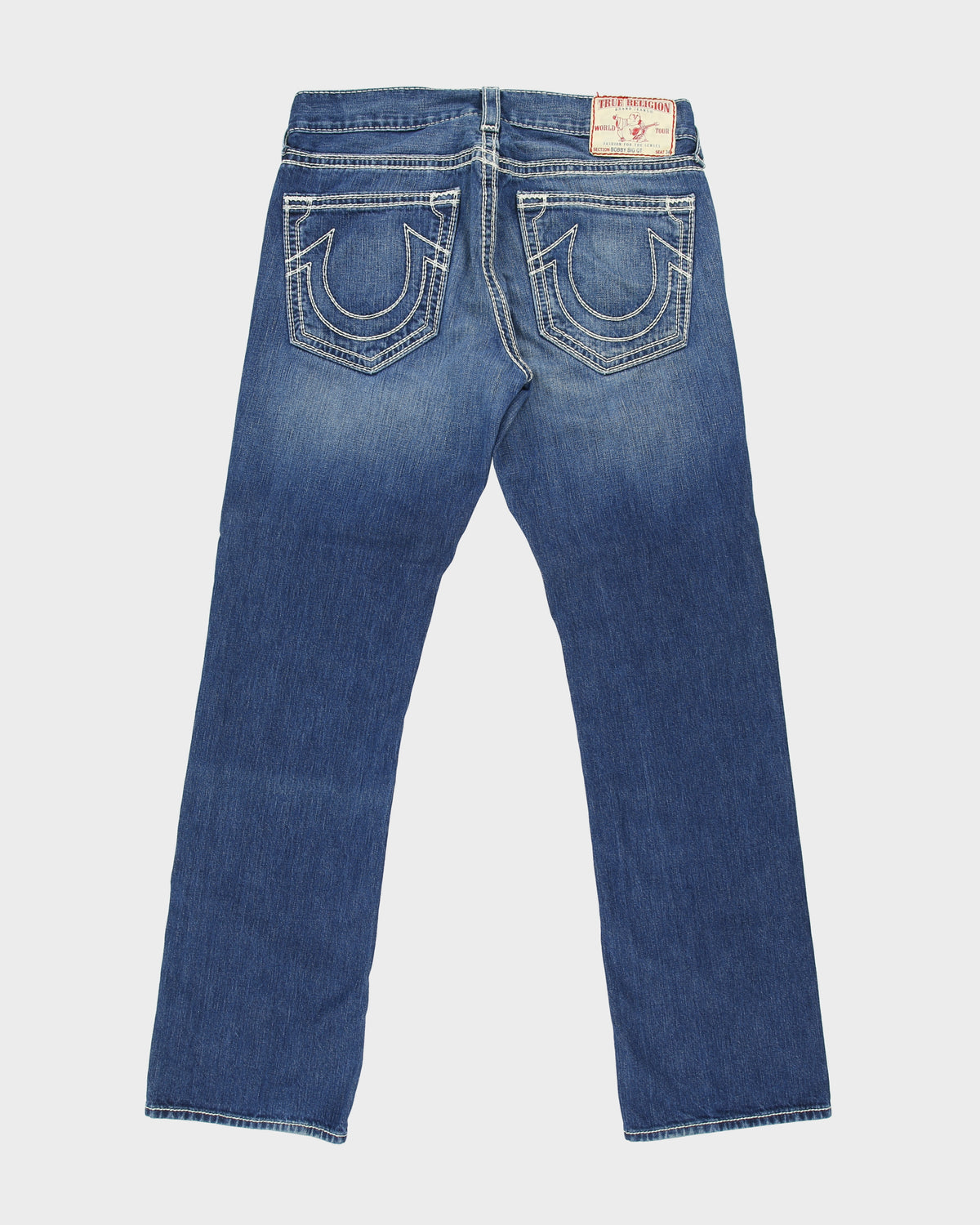 Vintage Y2K 00s True Religion 'Bobby Big QT' Low Rise Contrast Stitch Denim Made In USA Relaxed Straight Leg Jeans - W33 L34