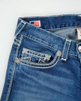 Vintage Y2K 00s True Religion 'Bobby Big QT' Low Rise Contrast Stitch Denim Made In USA Relaxed Straight Leg Jeans - W33 L34