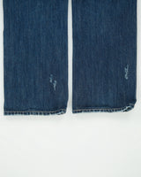 Vintage Y2K Rock Revival 'Ethan' Low Rise Distressed Contrast Stitch Denim Embroidered Flap Pocket Straight Leg Jeans - W34 L30