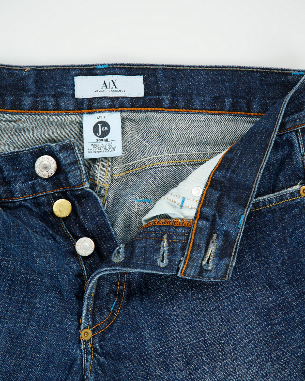 Vintage Y2K 00s Armani Exchange J65 Mid Rise Made In USA Denim Easy Fit Straight Leg Jeans - W28 L30
