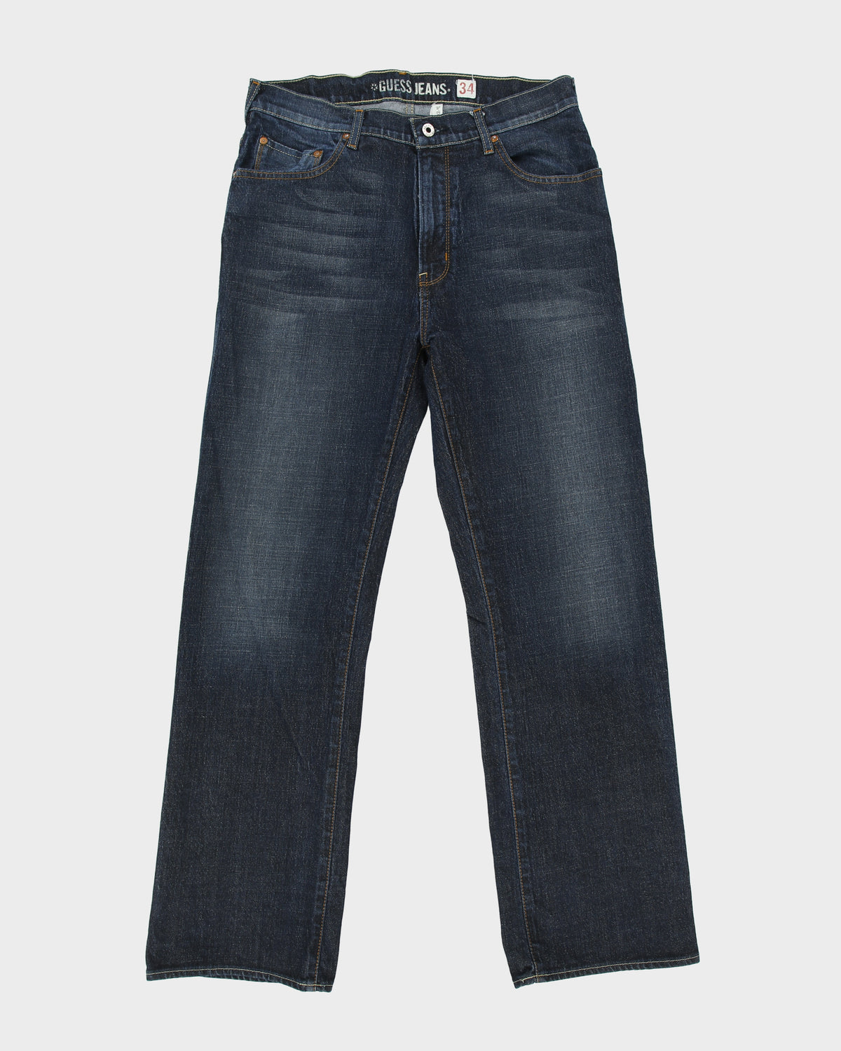 Vintage Y2K 00s Guess 'The Dean' Mid Rise Indigo Denim Relaxed Straight Leg Jeans - W34 L32