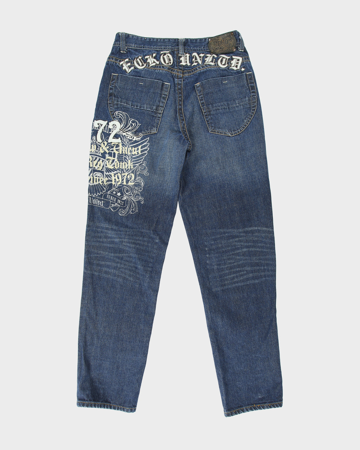 Vintage Ecko UNLTD Rawthentic Mid Rise Embroidered Indigo Denim Straight Leg Tapered Jeans - W32 L32