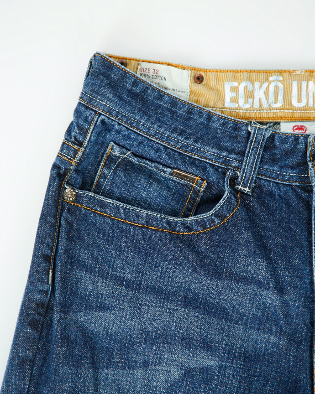 Vintage Ecko UNLTD Rawthentic Mid Rise Embroidered Indigo Denim Straight Leg Tapered Jeans - W32 L32