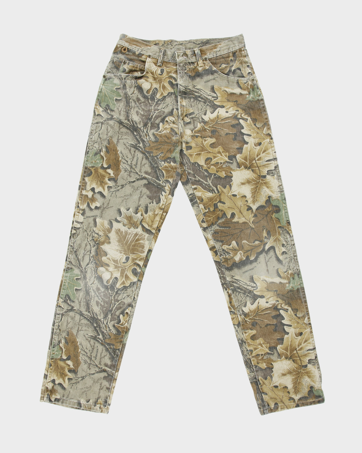 Vintage 1997 Wrangler Rugged Wear Mid Rise Advantage Realtree Camo Denim Made In USA Straight Leg Jeans - W32 L33