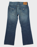 Y2K 00s True Religion Men's Medium Wash Baggy Blue Jeans - W34