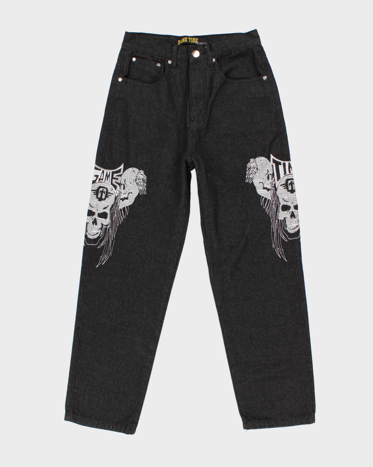 Y2K 00s Game Time Skull Embroidered Jeans - W30 L29