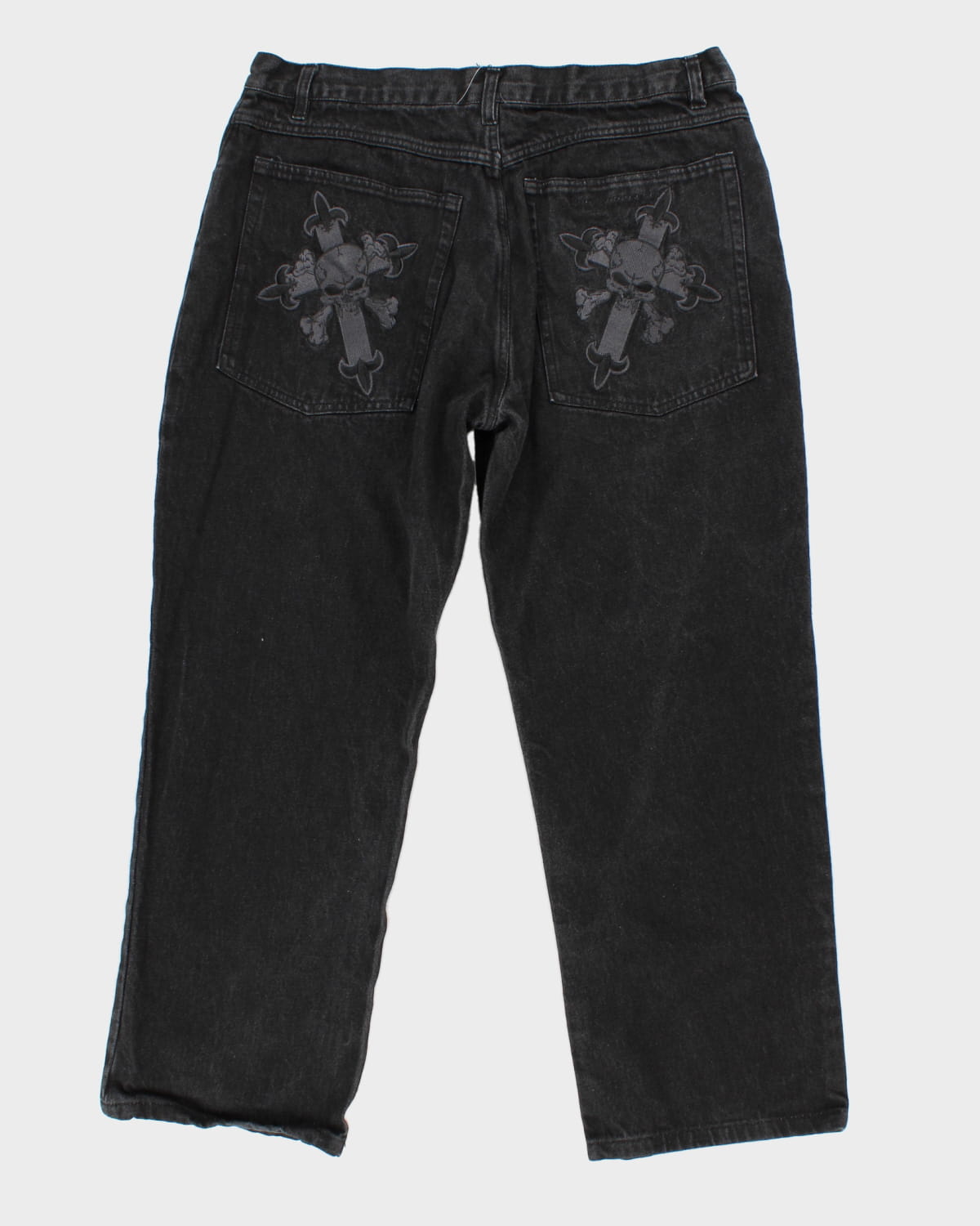 Vision Streetwear Skull Embroidered Black Jeans - W38 L27