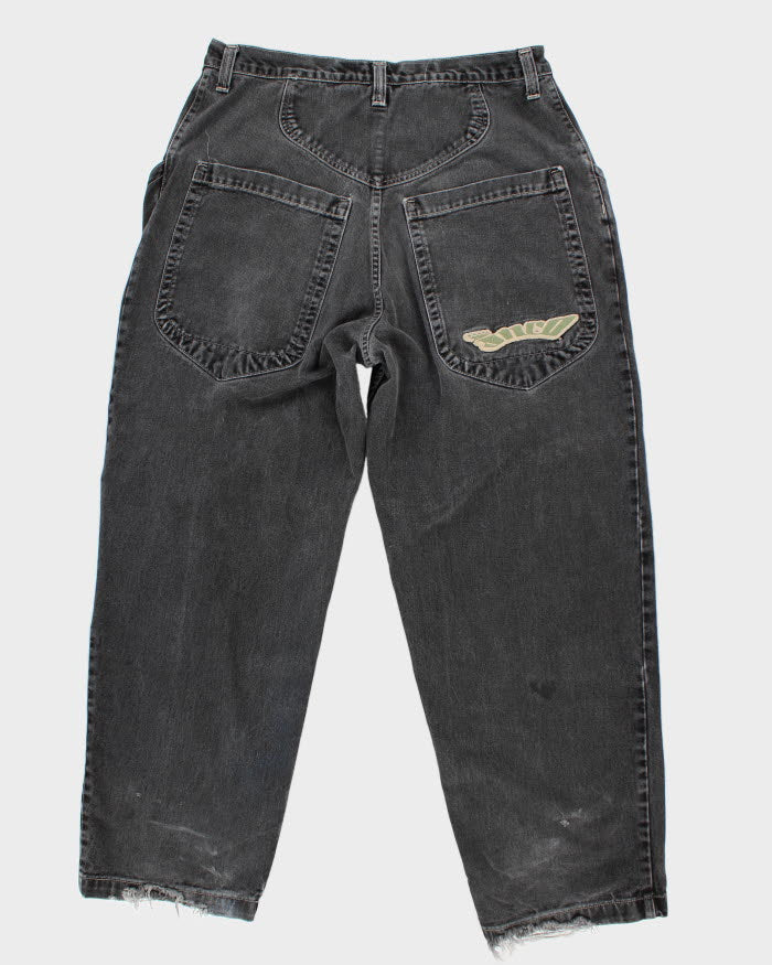 Y2K 00s JNCO Jeans The Low Down Paint Marked Faded Black Jeans - W39 L33