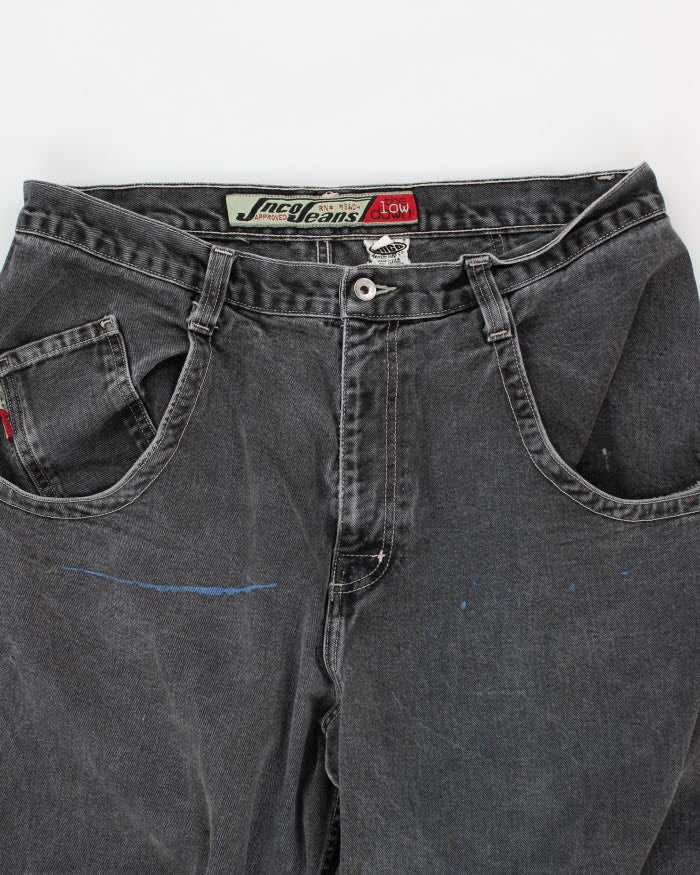 Y2K 00s JNCO Jeans The Low Down Paint Marked Faded Black Jeans - W39 L33