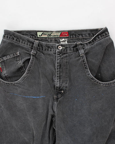 Y2K 00s JNCO Jeans The Low Down Paint Marked Faded Black Jeans - W39 L33