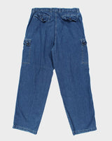 Vintage 90's Baggy Badge Cargo Denim Jeans - W34 L32