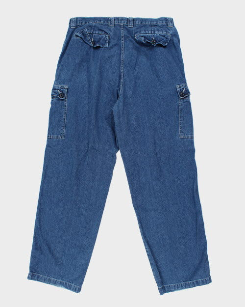 Vintage 90's Baggy Badge Cargo Denim Jeans - W34 L32