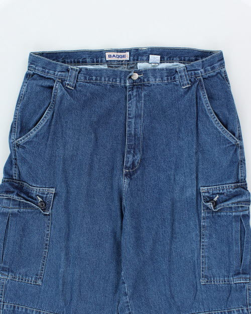 Vintage 90's Baggy Badge Cargo Denim Jeans - W34 L32