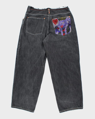 Vintage Y2K Rhinestone King of Hearts Baggy Denim Jeans - W36 L31