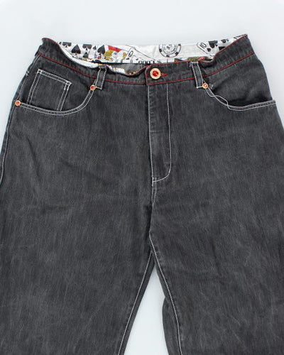 Vintage Y2K Rhinestone King of Hearts Baggy Denim Jeans - W36 L31