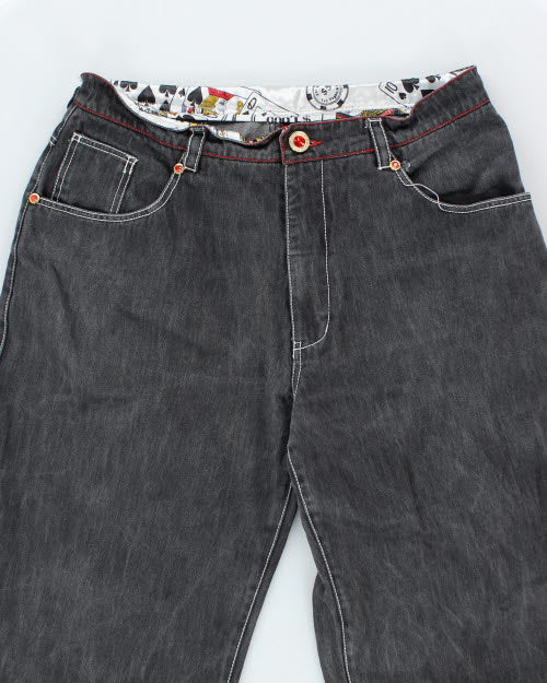 Vintage Y2K Rhinestone King of Hearts Baggy Denim Jeans - W36 L31