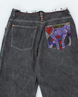 Vintage Y2K Rhinestone King of Hearts Baggy Denim Jeans - W36 L31