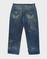 Vintage Y2K DELF Embroidered Wide Leg Dark Wash Jeans - W36 L30