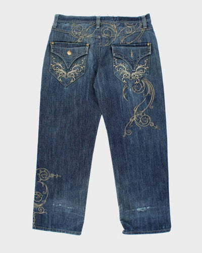Vintage Y2K DELF Embroidered Wide Leg Dark Wash Jeans - W36 L30