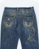 Vintage Y2K DELF Embroidered Wide Leg Dark Wash Jeans - W36 L30