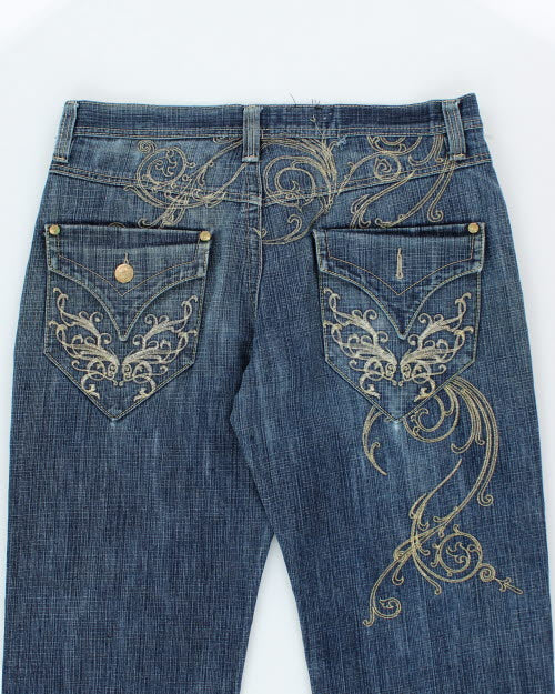 Vintage Y2K DELF Embroidered Wide Leg Dark Wash Jeans - W36 L30