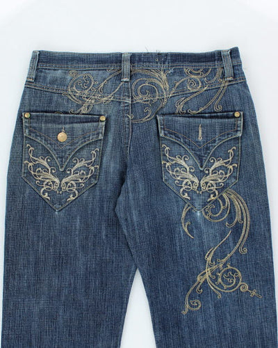 Vintage Y2K DELF Embroidered Wide Leg Dark Wash Jeans - W36 L30
