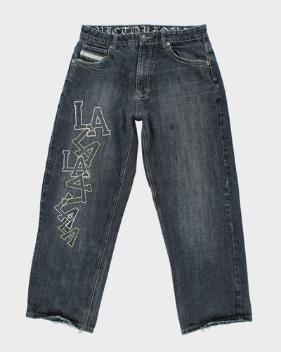 Vintage Y2K Los Angeles Embroidered Wide Leg Jeans - W32 L29