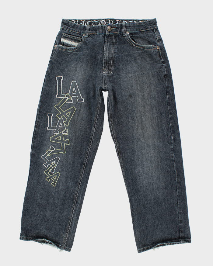 Vintage Y2K Los Angeles Embroidered Wide Leg Jeans - W32 L29