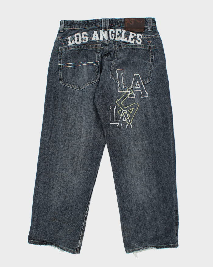 Vintage Y2K Los Angeles Embroidered Wide Leg Jeans - W32 L29