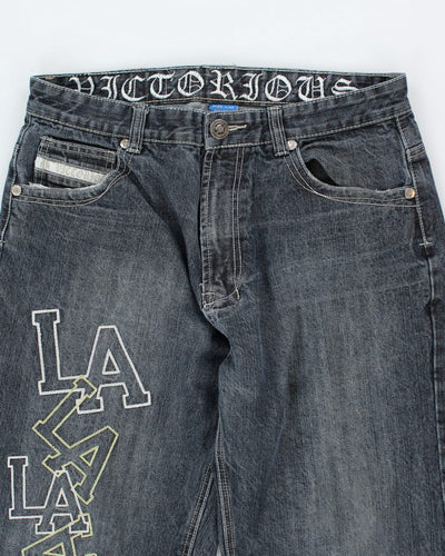 Vintage Y2K Los Angeles Embroidered Wide Leg Jeans - W32 L29