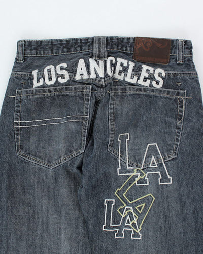 Vintage Y2K Los Angeles Embroidered Wide Leg Jeans - W32 L29