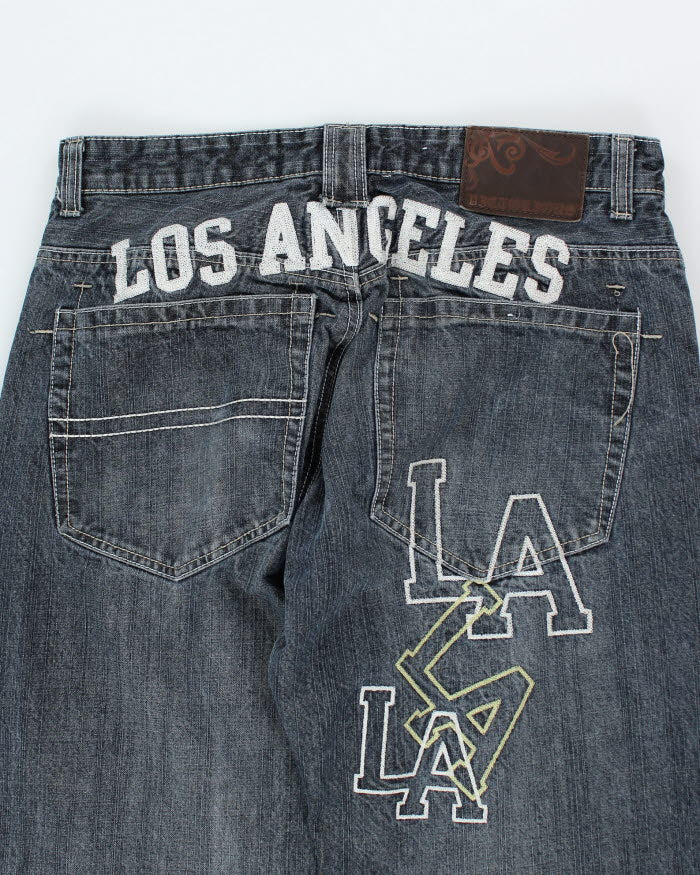 Vintage Y2K Los Angeles Embroidered Wide Leg Jeans - W32 L29