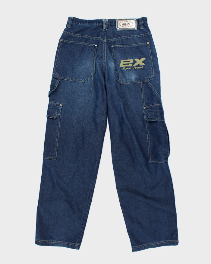 Vintage Y2K EXCO Jeans Ultra Wide Leg Dark Wash Cargo Jeans - W30 L29