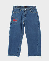 Vintage Y2K Rock Revival Embroidered Patch Relaxed Fit Jeans - W32 L24