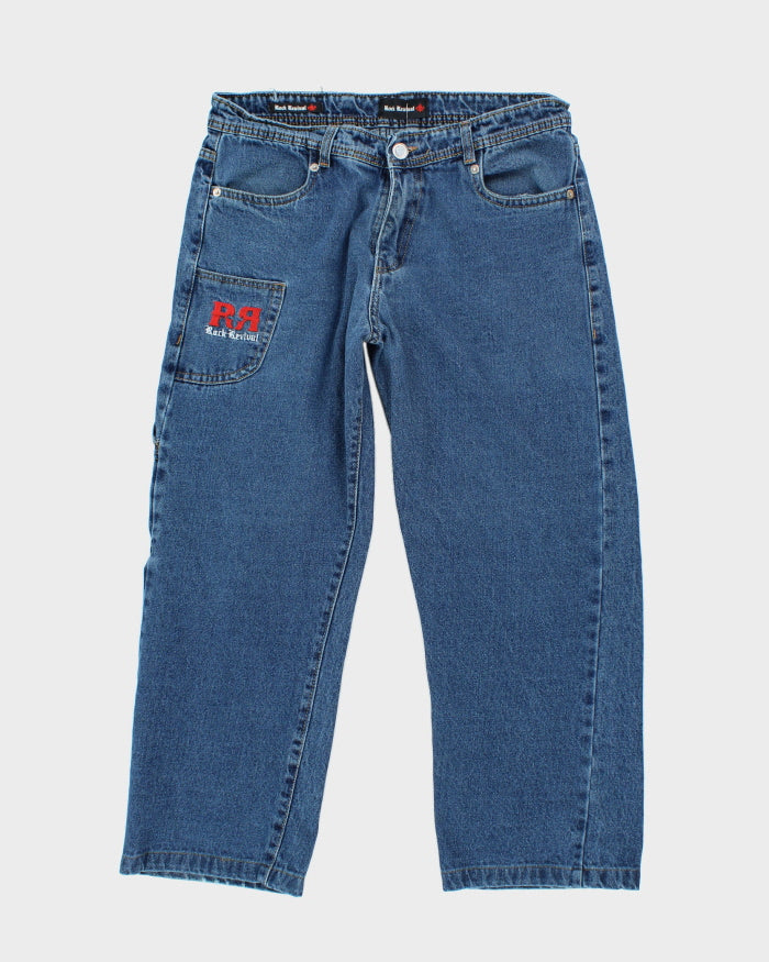 Vintage Y2K Rock Revival Embroidered Patch Relaxed Fit Jeans - W32 L24