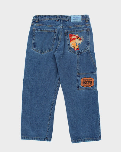 Vintage Y2K Rock Revival Embroidered Patch Relaxed Fit Jeans - W32 L24