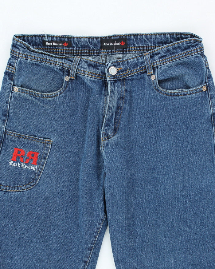 Vintage Y2K Rock Revival Embroidered Patch Relaxed Fit Jeans - W32 L24