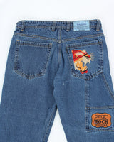 Vintage Y2K Rock Revival Embroidered Patch Relaxed Fit Jeans - W32 L24
