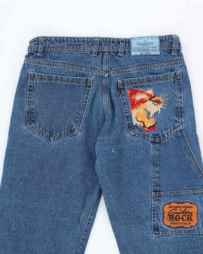 Vintage Y2K Rock Revival Embroidered Patch Relaxed Fit Jeans - W32 L24