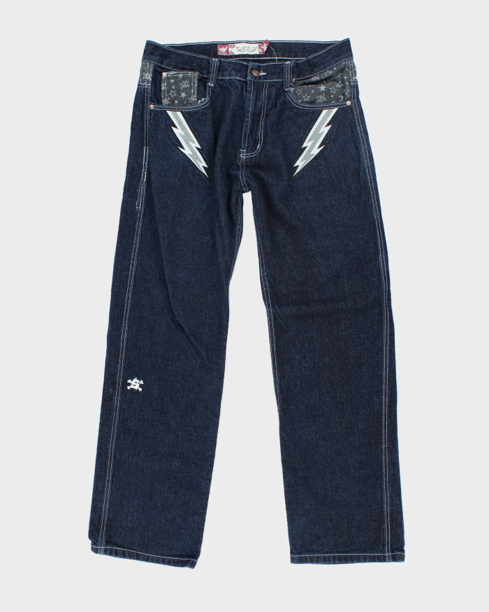 Vintage Y2K Embroidered Dark Wash Relaxed Fit Jeans - W34 L30