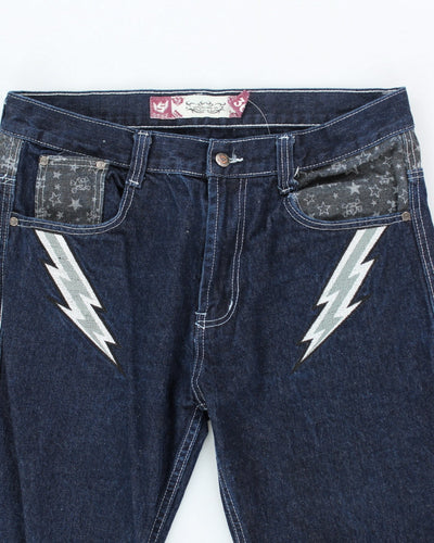 Vintage Y2K Embroidered Dark Wash Relaxed Fit Jeans - W34 L30