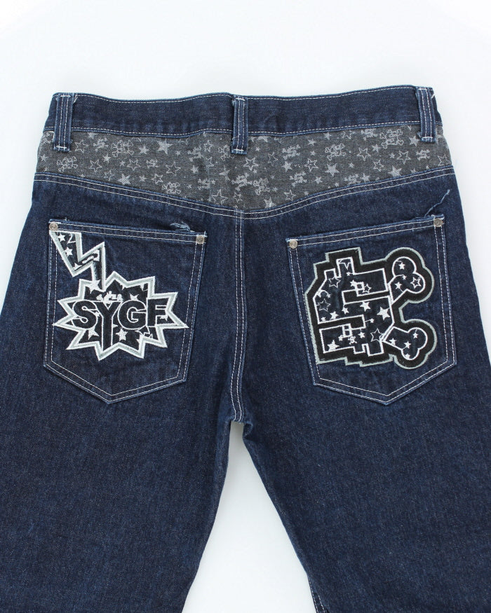 Vintage Y2K Embroidered Dark Wash Relaxed Fit Jeans - W34 L30
