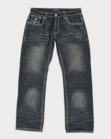 Vintage Y2K Gothic Embroidered Relaxed Fit Jeans - W34 L30