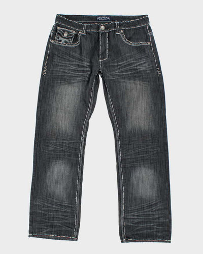 Vintage Y2K Gothic Embroidered Relaxed Fit Jeans - W34 L30