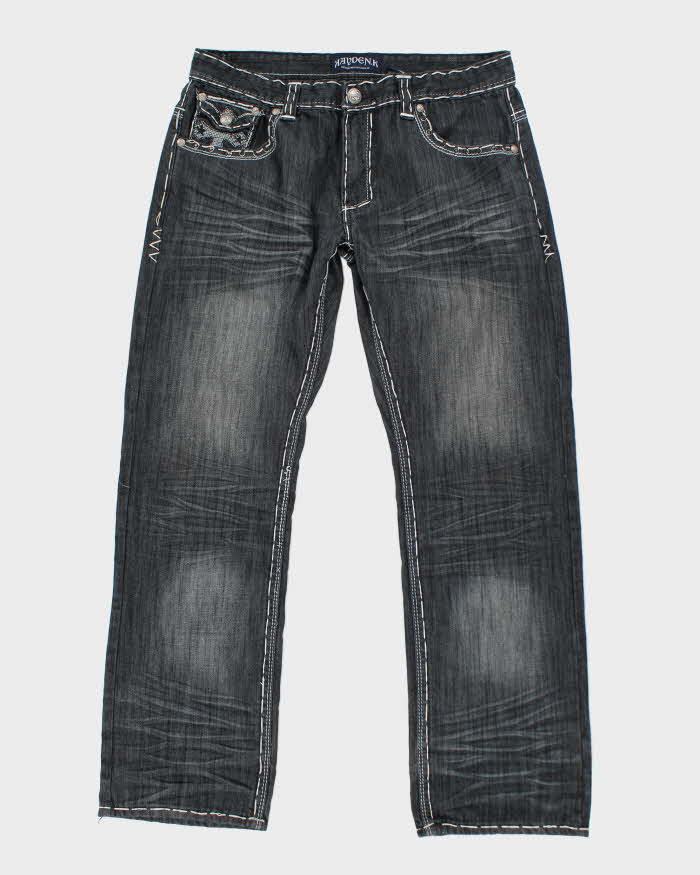 Vintage Y2K Gothic Embroidered Relaxed Fit Jeans - W34 L30