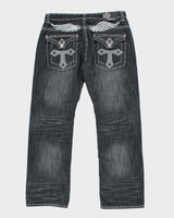 Vintage Y2K Gothic Embroidered Relaxed Fit Jeans - W34 L30